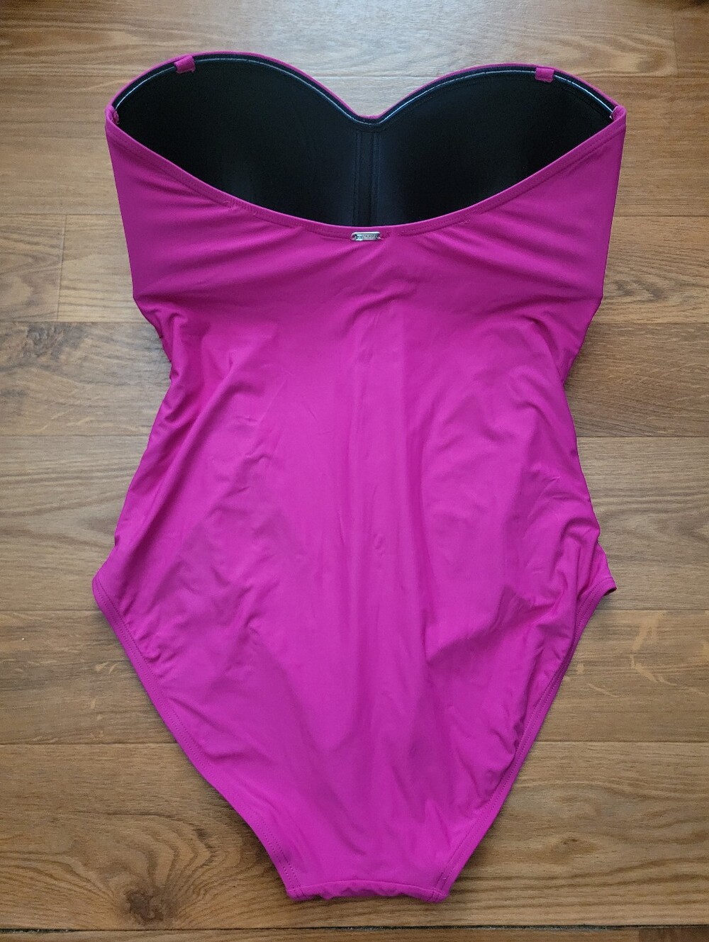 DKNY Hot Pink Liquid Pleated Bandeau Tummy Control One Piece Swimsuit Size 14 - Picture 4 of 15